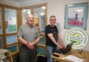 Parish Trust secretary John Smith and Ranger Pete Bousted at Morris Court where they helped the residents complete their applications to the Energy Fund