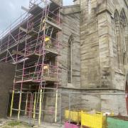 The scaffolding on the former Barony St John's Church