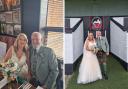 Fiona and Shaun Harper hosted their full wedding at Cecchinis in Ardrossan (left) and went to Winton Park to pay homage to Fiona's father (right)