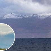 Photos of he first snow on Arran taken by Stuart McMahon (main) and Hugh Anderson (inset)