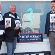 From left: Author George McGrattan, Winton chairman Pat Breen and Seahorse Bookstore owner Gordon Murray