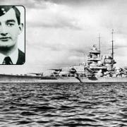 The German battle cruiser Gneisenau, and inset, Flying Officer Kenneth Campbell VC