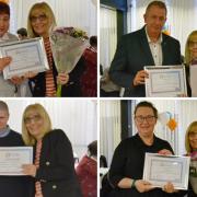 Clockwise from top left: Yvette, Alan, Barbara and Steven receive their awards