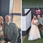 Fiona and Shaun Harper hosted their full wedding at Cecchinis in Ardrossan (left) and went to Winton Park to pay homage to Fiona's father (right)