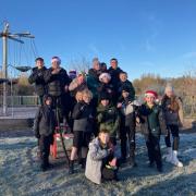 The determined P7 pupils braved the cold in their efforts to raise funds.