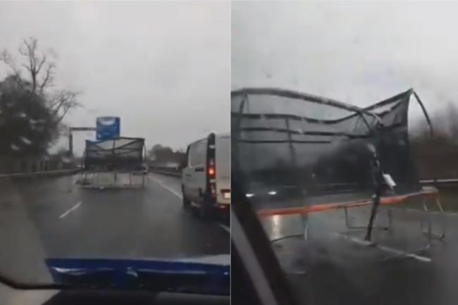 Watch Drivers Dodge Trampoline That Was Blown On To Busy Motorway