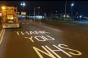 Thank You NHS can be seen painted outside Crosshouse hosptial.