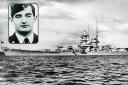 The German battle cruiser Gneisenau, and inset, Flying Officer Kenneth Campbell VC