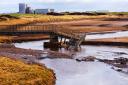 The bridge at Stevenston beach after the latest spate of poor weather in January.