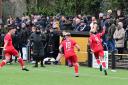 Josh Fowler wheels away in celebration after scoring Beith's vital third goal in the controversial match against Largs Thistle.