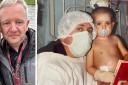 David Campbell now (left) and in hospital as he battled Leukaemia as a toddler (right) alongside his late father.