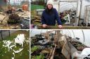 Marie Doran (top right), development worker at the allotments, and the damage caused at the Elm Park site in Ardrossan