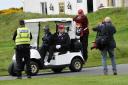 Trump on his buggy at Turnberry