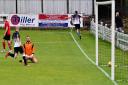 Ciaran Diver wheels away in celebration after scoring his first of two goals against Irvine Meadow.