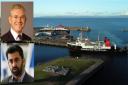 Ardrossan harbour. Inset, Kenneth Giobson MSP, top and First Minister Humza Yousaf