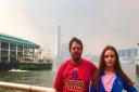 KILLIE CAMPAIGN: Stephen Hammill with his daughter Rhianna at Victoria Harbour in Hong Kong.