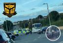 Heavy police presence responded to the violent scenes after Ladeside's match away to Glasgow Perthshire on Saturday, September 24 (main pic). A man lies injured at the scene (inset).