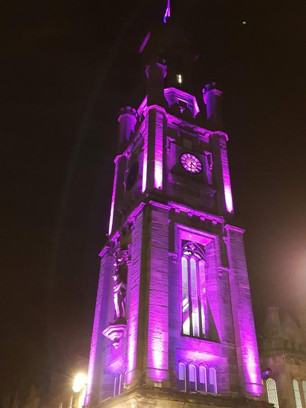 Ardrossan and Saltcoats Herald: The Wallace Tower also turned purple