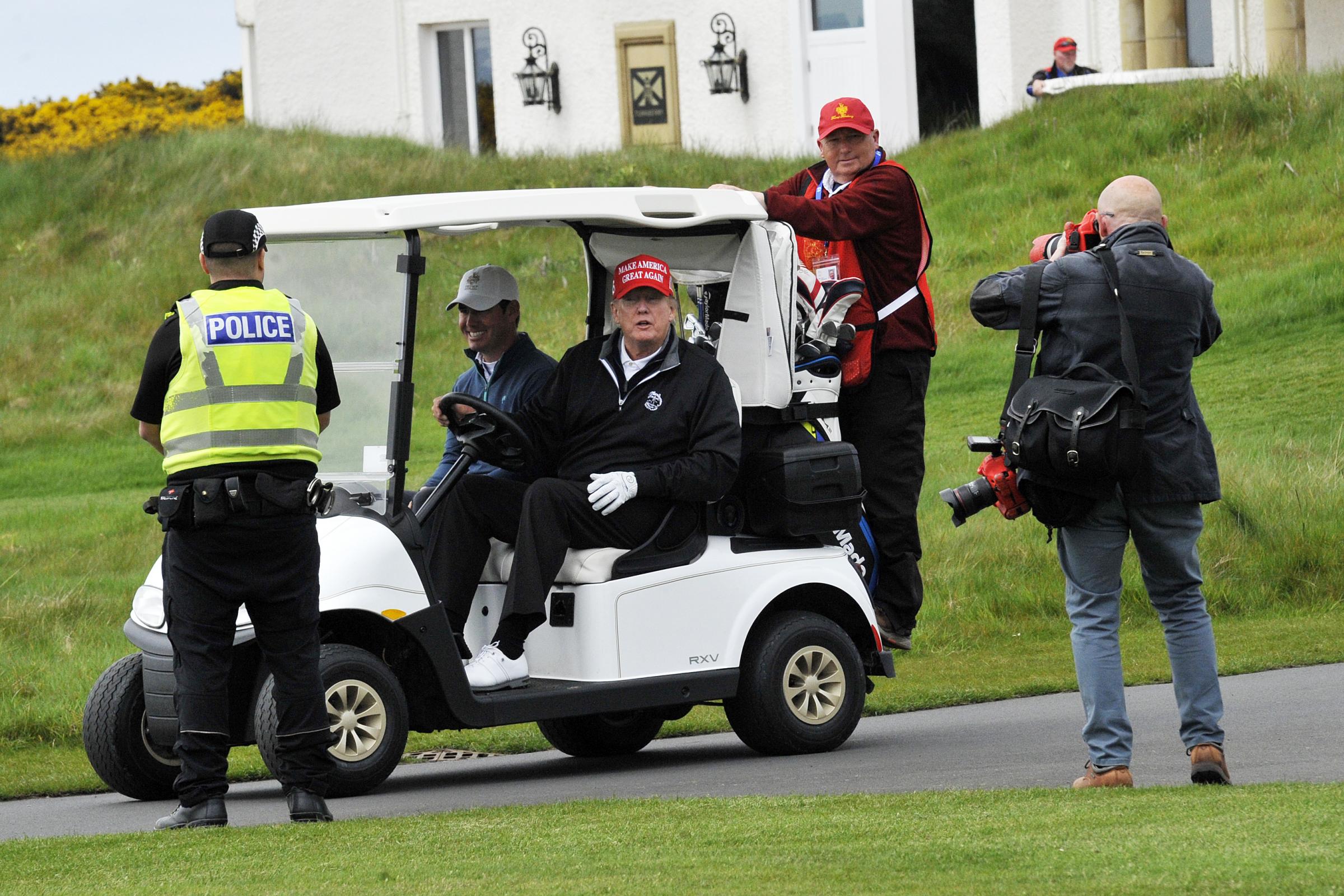 Ex President Trump hits the golf course in Ayrshire Ardrossan and Saltcoats Herald picture