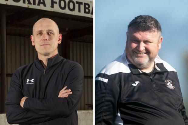 Bryan Slavin (left) has been replaced by Stevie Wilson (right) as manager at Saltcoats Victoria.