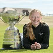 KILMARNOCK, SCOTLAND - JUNE 12: Louise Duncan (Scotland) poses with the Women’s Amateur trophy following her 9 and 8 win over Johanna Lea Ludviksdottir (Iceland) in the final of the R&A Womens Amateur Championship at Kilmarnock Golf Club on