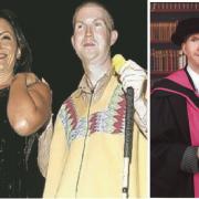 Mikey with Davina McCall on the show in 2008 (left) and more recently with his PHD (right).