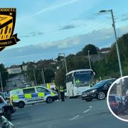 Heavy police presence responded to the violent scenes after Ladeside's match away to Glasgow Perthshire on Saturday, September 24 (main pic). A man lies injured at the scene (inset).