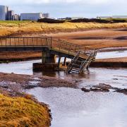 The bridge at Stevenston beach after the latest spate of poor weather in January.