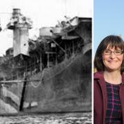 HMS Dasher, left, and Patricia Gibson MP