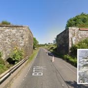 The two stone abutments used to form part of a railway line over the B778 from Kilwinning to Dalry - but now pose a risk to safety