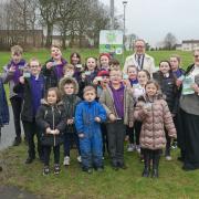 Children from St Bridget’s in Kilbirnie.joined by Provost Anthea Dickson, local councillors and Paths for All representatives at a Beat The Street event