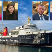 The Isle of Arran ferry and, from left, Fiona Hyslop, Katy Clark, Jamie Greene and Kenneth Gibson
