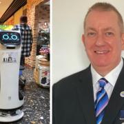 The robot waiter and Alan Bell
