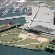 The Ardrossan harbour plans and, inset First Minister Humza Yousaf