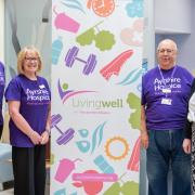 Heather Hardie with volunteers Aileen Hollywood and David Arthur, and Nicola Dukes, Ayrshire Hospice Social Worker at the opening of the Living Well Hub in the Dirrans Centre