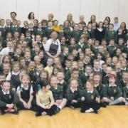 Mayfield Primary pupils had a farewell presentation for dinner lady Jennifer Marshall