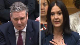 MPs Keir Starmer and Margaret Ferrier wearing the purple badges