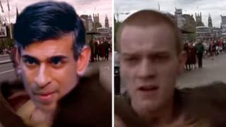 Rishi Sunak in Joe's Trainspotting parody and the Ewan McGregor scene from the original movie