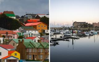 (left to right) Stanley in the Falkland Islands and Bangor in Northern Ireland. Credit: PA