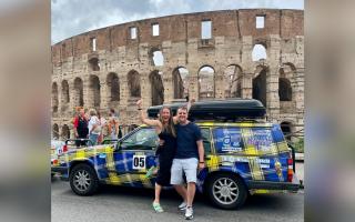 The couple completed the drive from Edinburgh to Rome to raise funds for the My Name'5 Doddie Foundation in honour of their late family member Isobel MacKay - who was originally from the Isle of Arran.