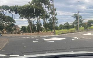 The new roundabout on the old junction between Sorbie Road and South Beach Road.