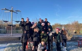The determined P7 pupils braved the cold in their efforts to raise funds.